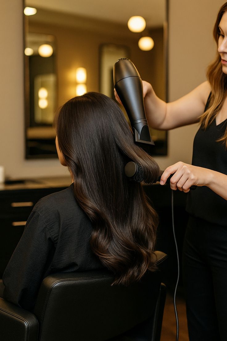 Stylist creating a glossy bouncy blow-dry